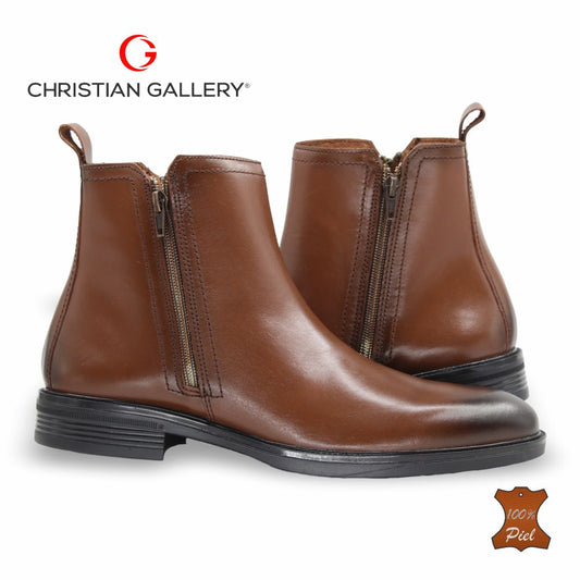 Zapato Formal media bota de Piel mod. 5456 color Tabaco – Christian Gallery