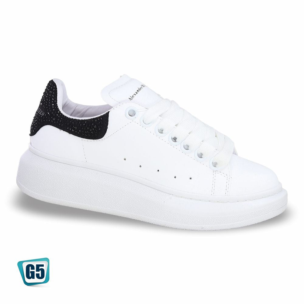 CALZADO URBANO L41, ESTILO MCQUEN, COLOR BLANCO BRILLOS NEGRO, CORRIDA 22 - 26.5