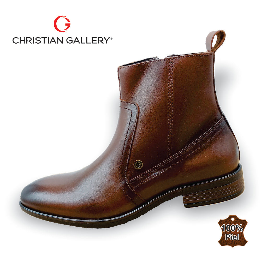 Zapato Formal media bota de Piel mod. 5253 color caoba – Christian Gallery