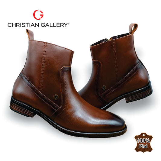 Zapato Formal media bota de Piel mod. 5253 color caoba – Christian Gallery