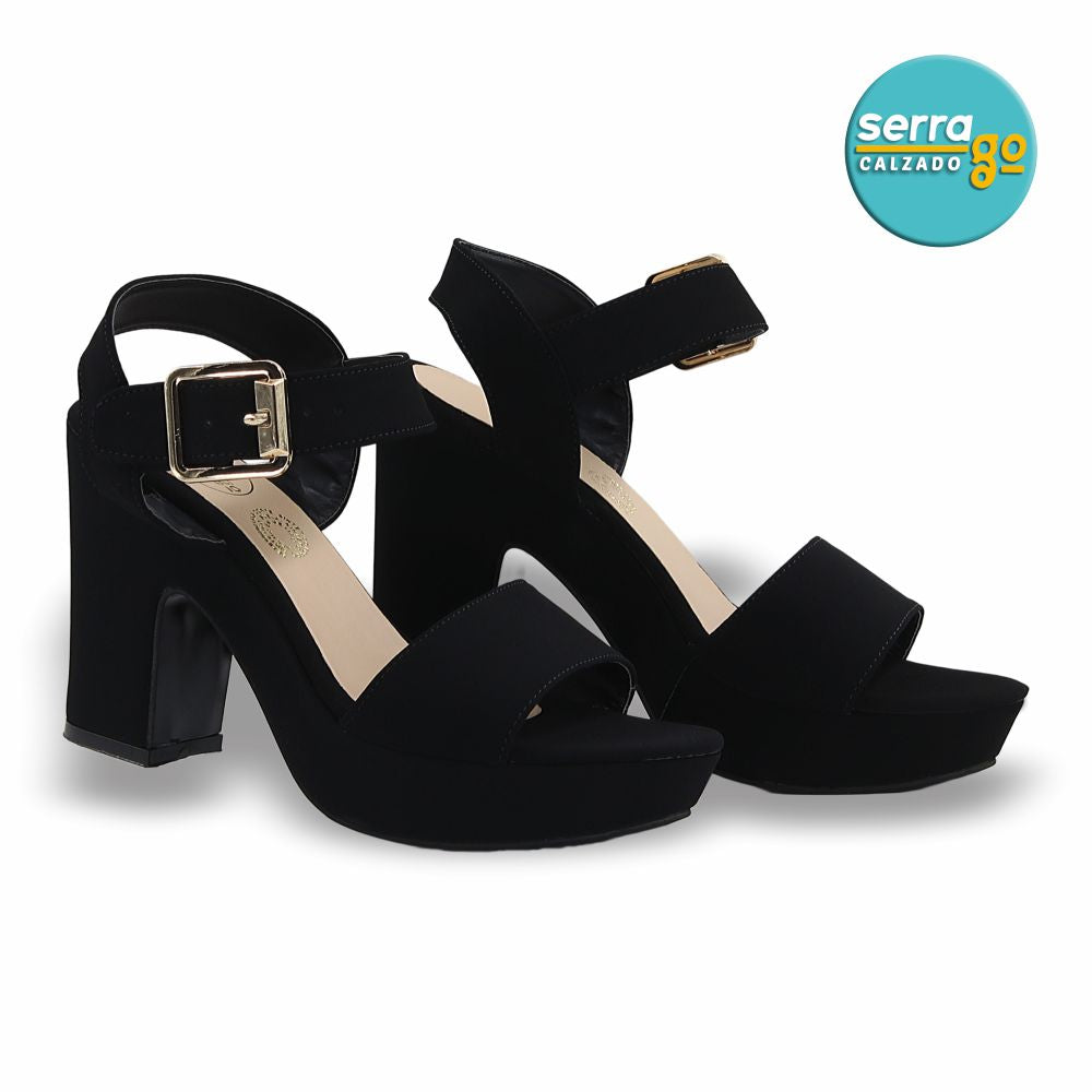 SANDALIA DE TACÓN ALTO MOD. 452 COLOR BUCK NEGRO