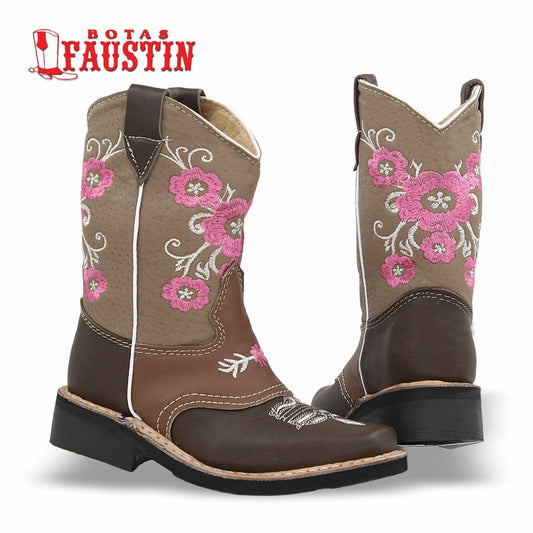 BOTA INFANTIL DE PIEL GENUINA, ESTILO 2 COLOR CAFE CAFE ROSA – FAUSTIN