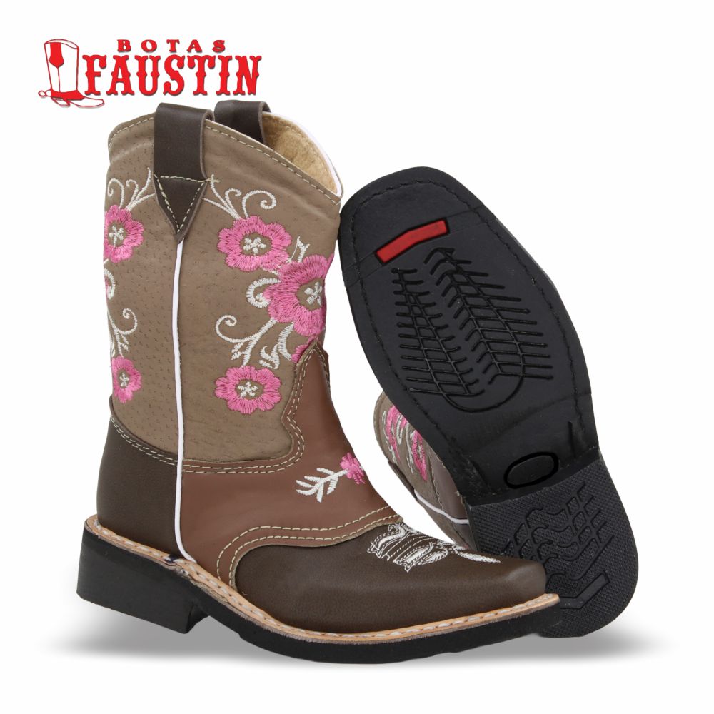BOTA INFANTIL DE PIEL GENUINA, ESTILO 2 COLOR CAFE CAFE ROSA – FAUSTIN