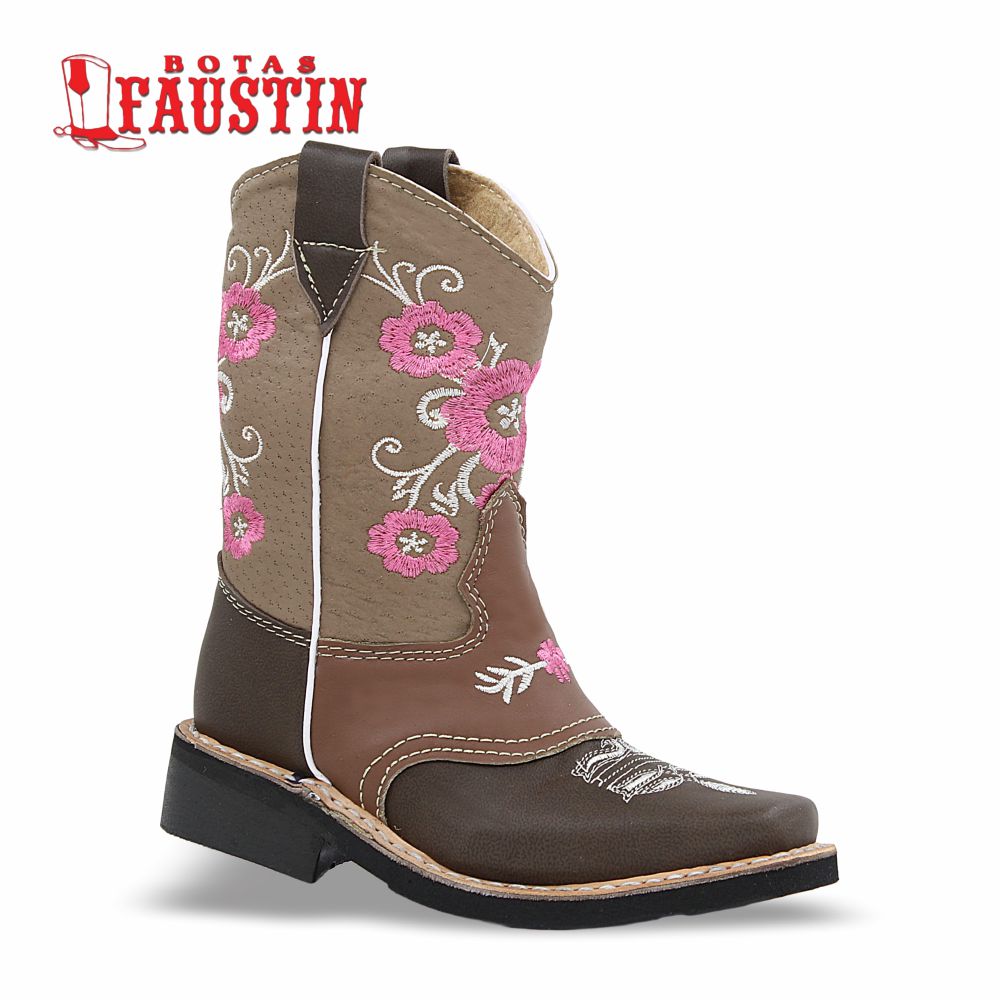 BOTA INFANTIL DE PIEL GENUINA, ESTILO 2 COLOR CAFE CAFE ROSA – FAUSTIN