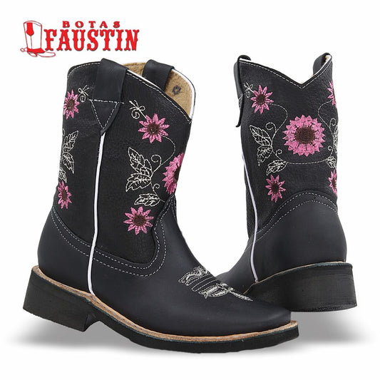 BOTA INFANTIL DE PIEL GENUINA, ESTILO 1 COLOR NEGRO GIRASOL – FAUSTIN