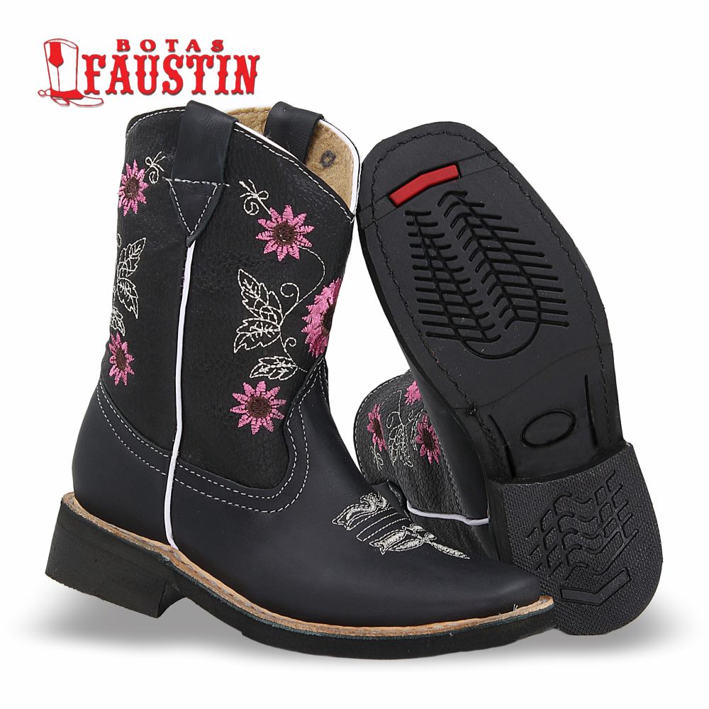 BOTA INFANTIL DE PIEL GENUINA, ESTILO 1 COLOR NEGRO GIRASOL – FAUSTIN