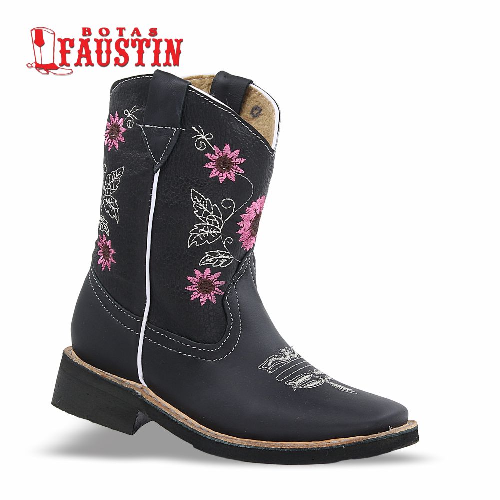 BOTA INFANTIL DE PIEL GENUINA, ESTILO 1 COLOR NEGRO GIRASOL – FAUSTIN