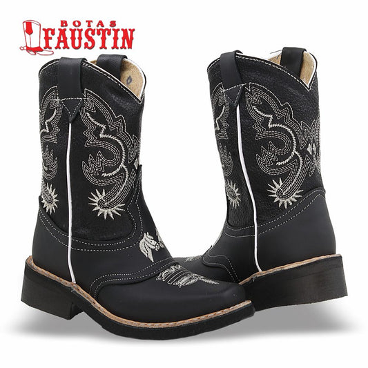 BOTA INFANTIL DE PIEL GENUINA, ESTILO 1 COLOR NEGRO – FAUSTIN