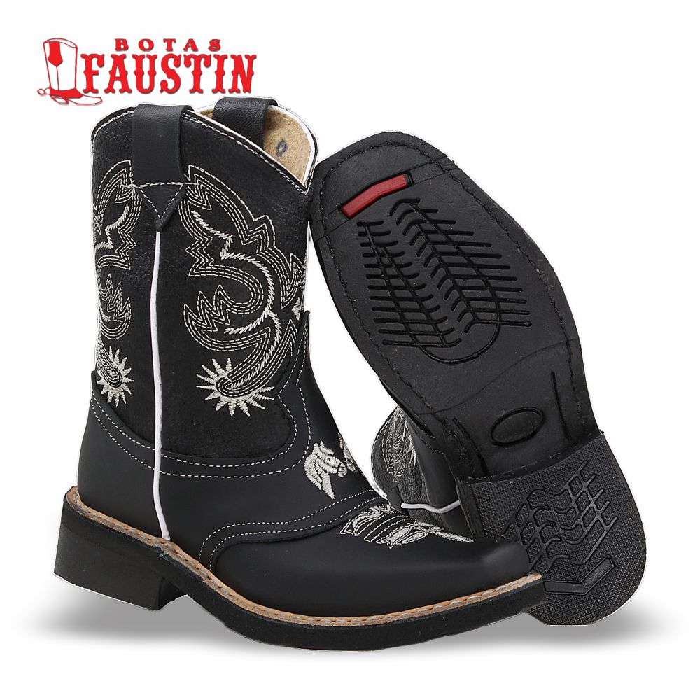 BOTA INFANTIL DE PIEL GENUINA, ESTILO 1 COLOR NEGRO – FAUSTIN