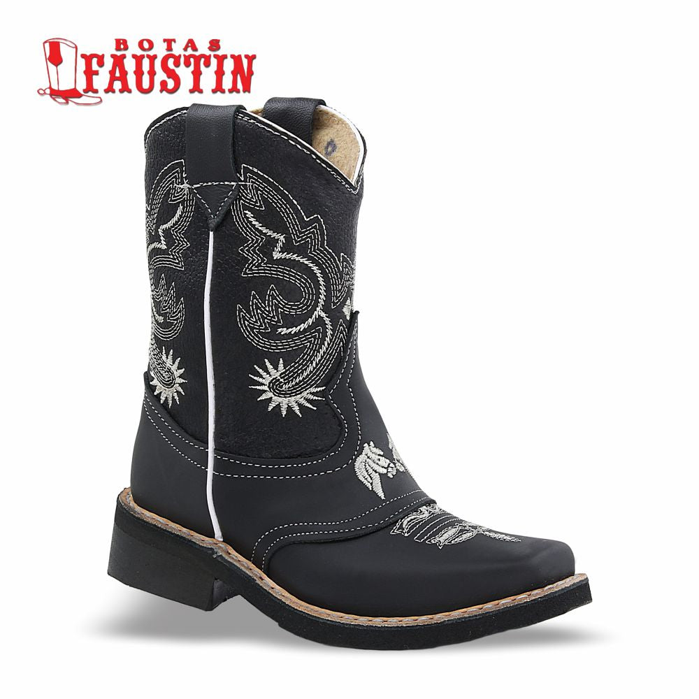 BOTA INFANTIL DE PIEL GENUINA, ESTILO 1 COLOR NEGRO – FAUSTIN