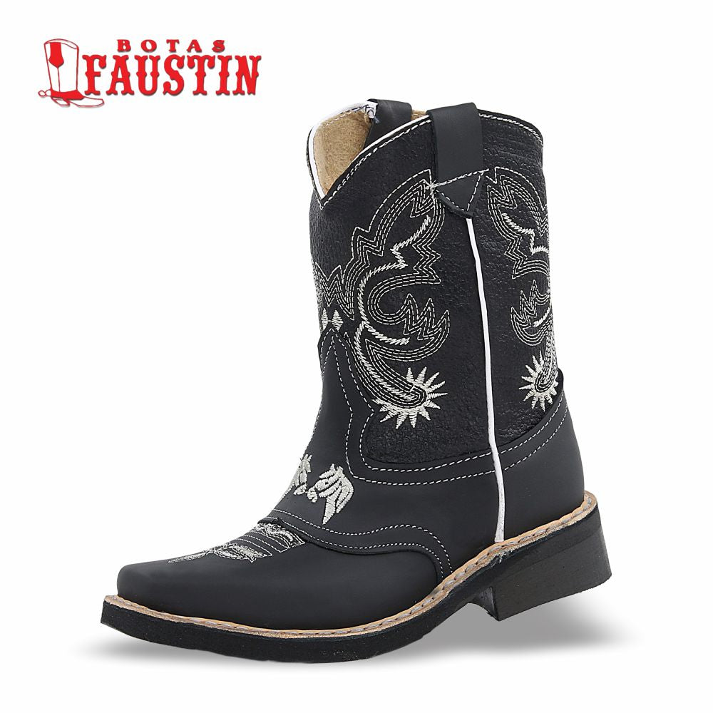 BOTA INFANTIL DE PIEL GENUINA, ESTILO 1 COLOR NEGRO – FAUSTIN