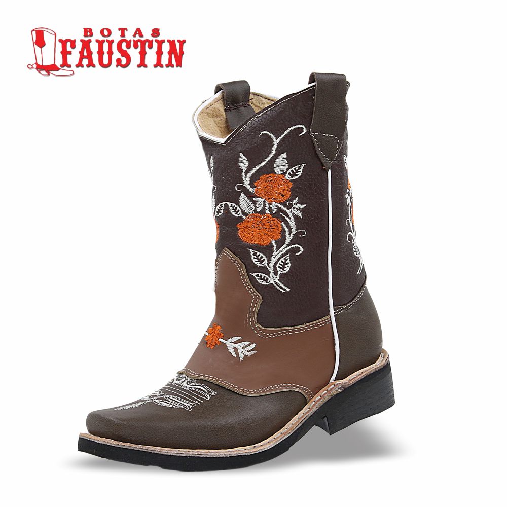 BOTA INFANTIL DE PIEL GENUINA, ESTILO 2 COLOR CAFE CAFE NARANJA – FAUSTIN