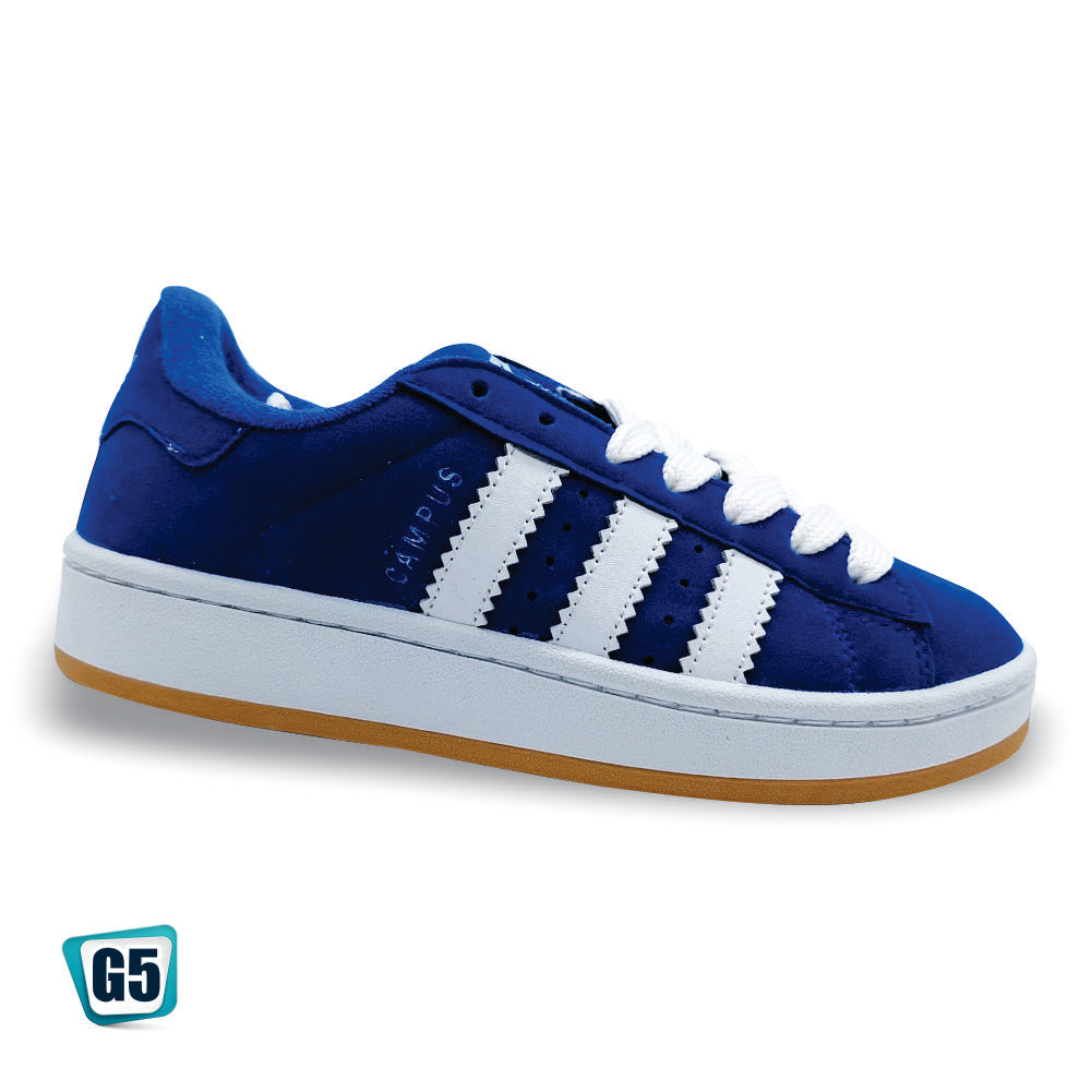 Tenis Campus Urbano Azul Rey con Franjas Blancas