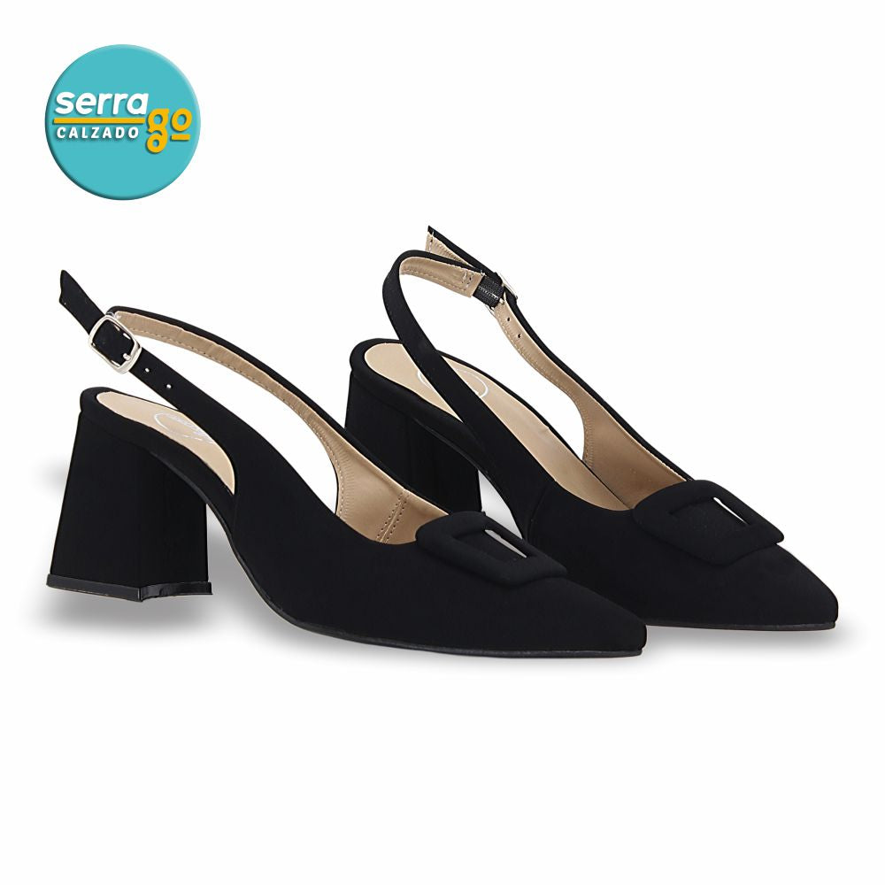 ZAPATILLA DE TACÓN MEDIO MOD. 27063 COLOR BUCK NEGRO