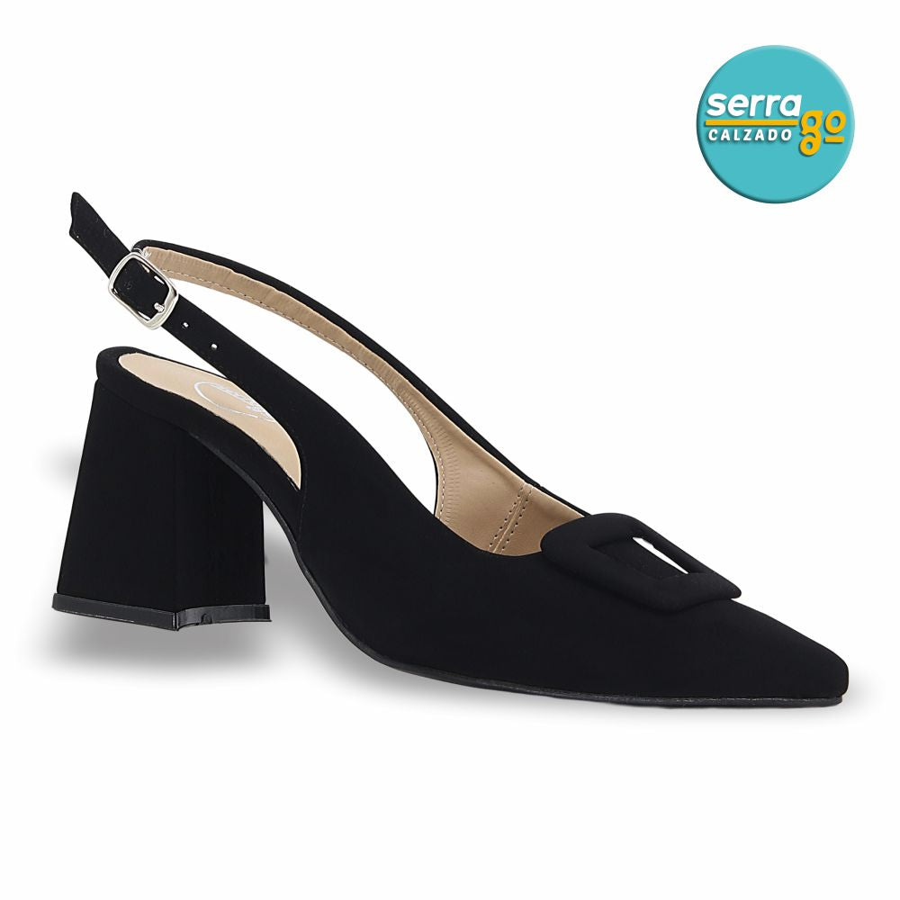 ZAPATILLA DE TACÓN MEDIO MOD. 27063 COLOR BUCK NEGRO