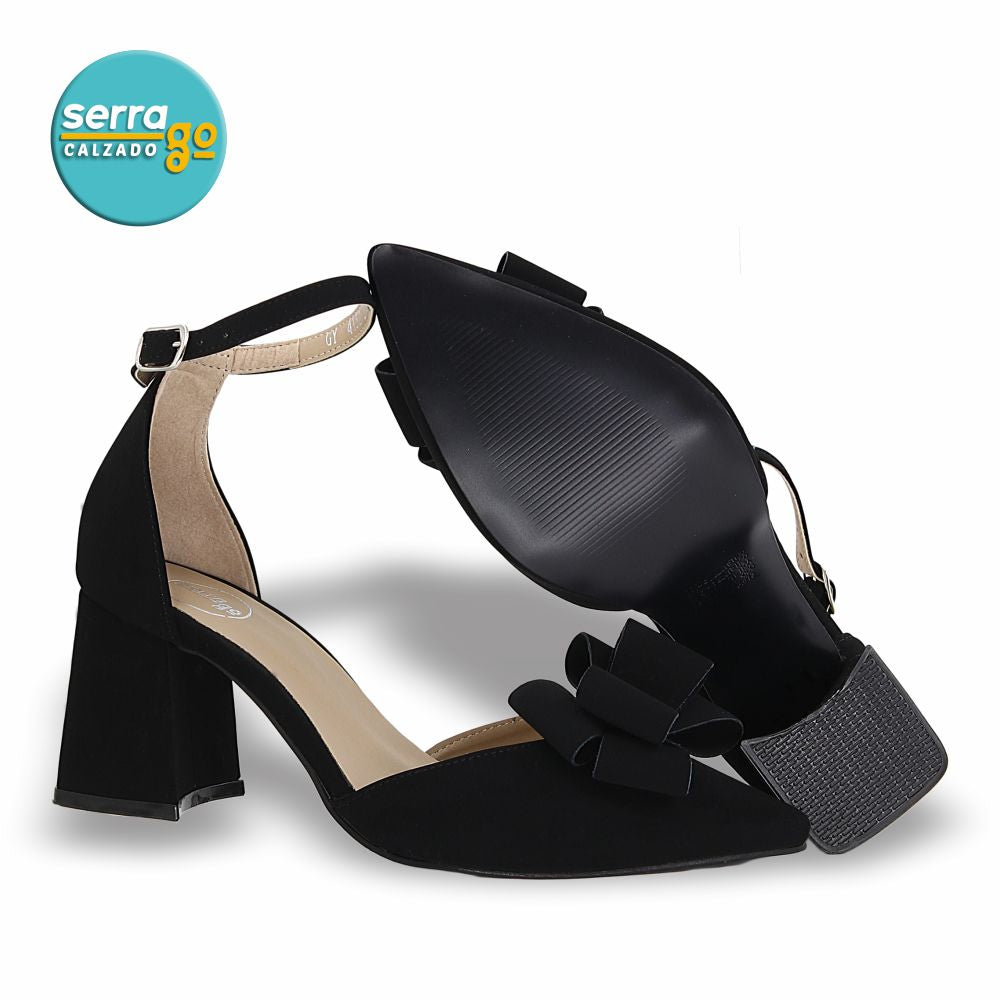 ZAPATILLA DE TACÓN MEDIO MOD. 27045 COLOR BUCK NEGRO