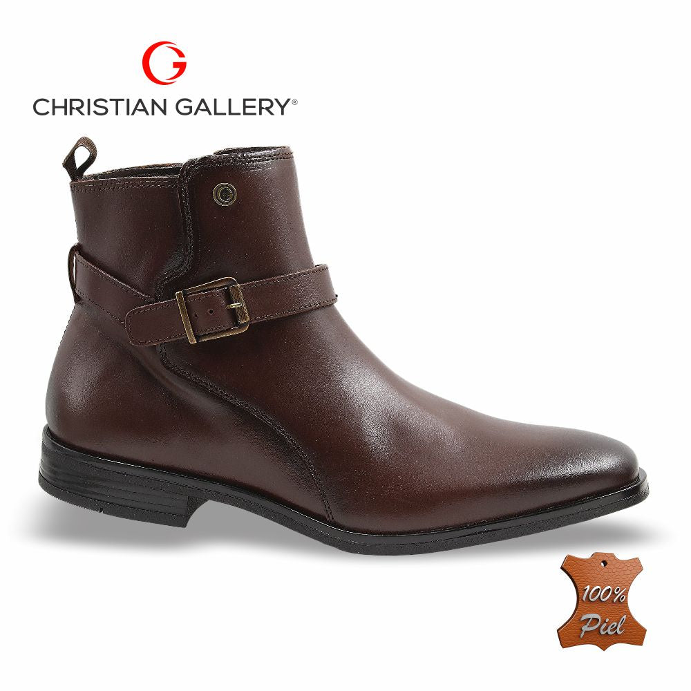 Zapato Formal media bota de Piel mod. 4664 color Caoba