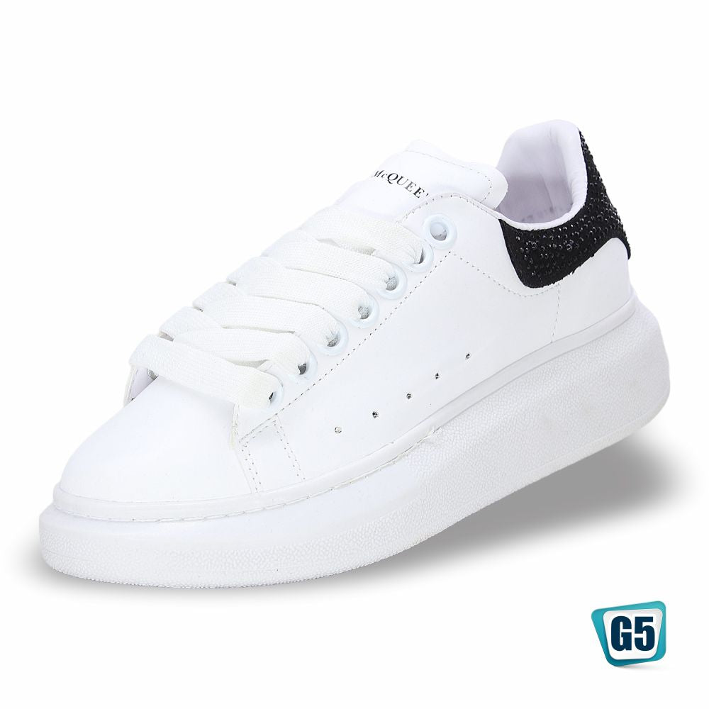 CALZADO URBANO L41, ESTILO MCQUEN, COLOR BLANCO BRILLOS NEGRO, CORRIDA 22 - 26.5