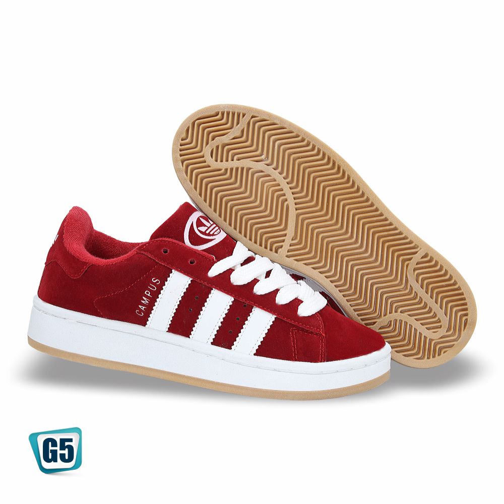 Tenis Campus Urbano Rojo con Franjas Blancas