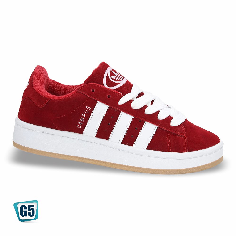 Tenis Campus Urbano Rojo con Franjas Blancas