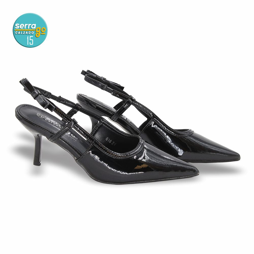 ZAPATILLA DE TACON, MODELO 816, COLOR CHAROL NEGRO, CORRIDA 23 - 26