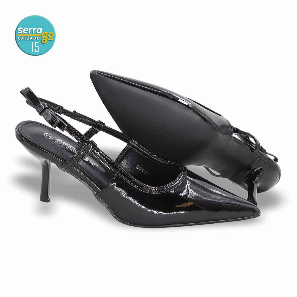 ZAPATILLA DE TACON, MODELO 816, COLOR CHAROL NEGRO, CORRIDA 23 - 26