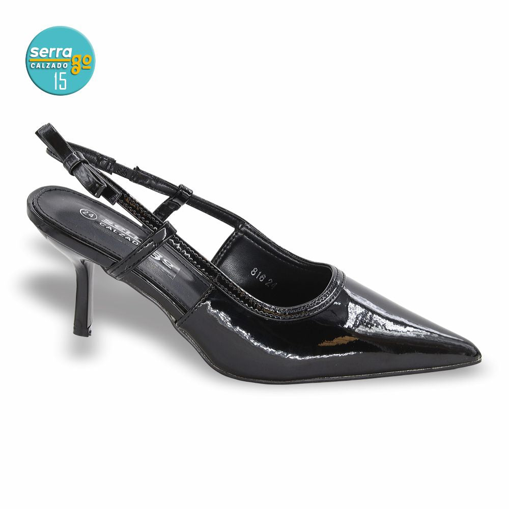ZAPATILLA DE TACON, MODELO 816, COLOR CHAROL NEGRO, CORRIDA 23 - 26