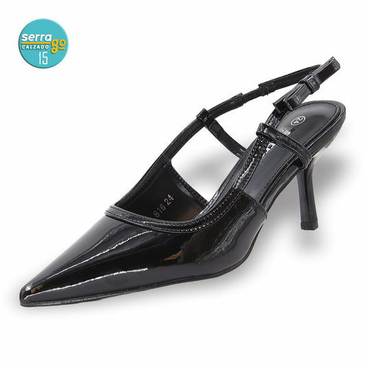 ZAPATILLA DE TACON, MODELO 816, COLOR CHAROL NEGRO, CORRIDA 23 - 26
