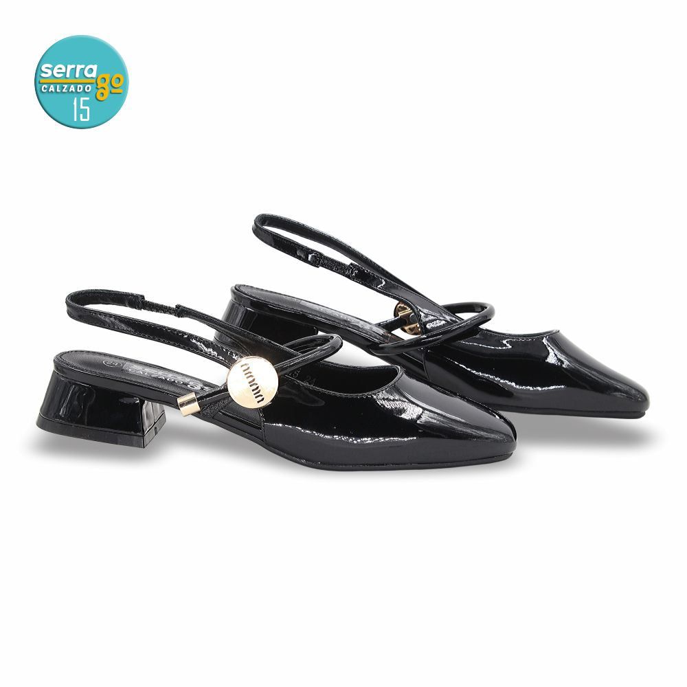 ZAPATILLA DE TACON, MODELO 815, COLOR CHAROL NEGRO, CORRIDA 23 - 26