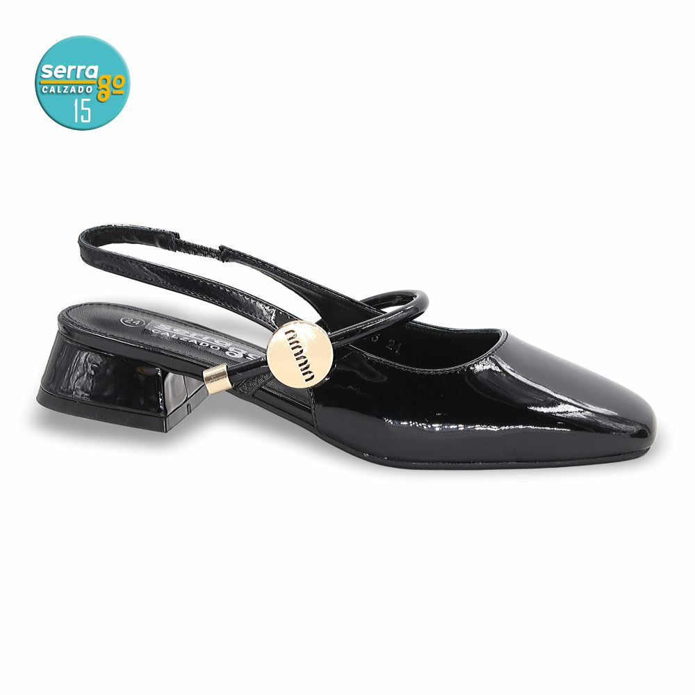 ZAPATILLA DE TACON, MODELO 815, COLOR CHAROL NEGRO, CORRIDA 23 - 26
