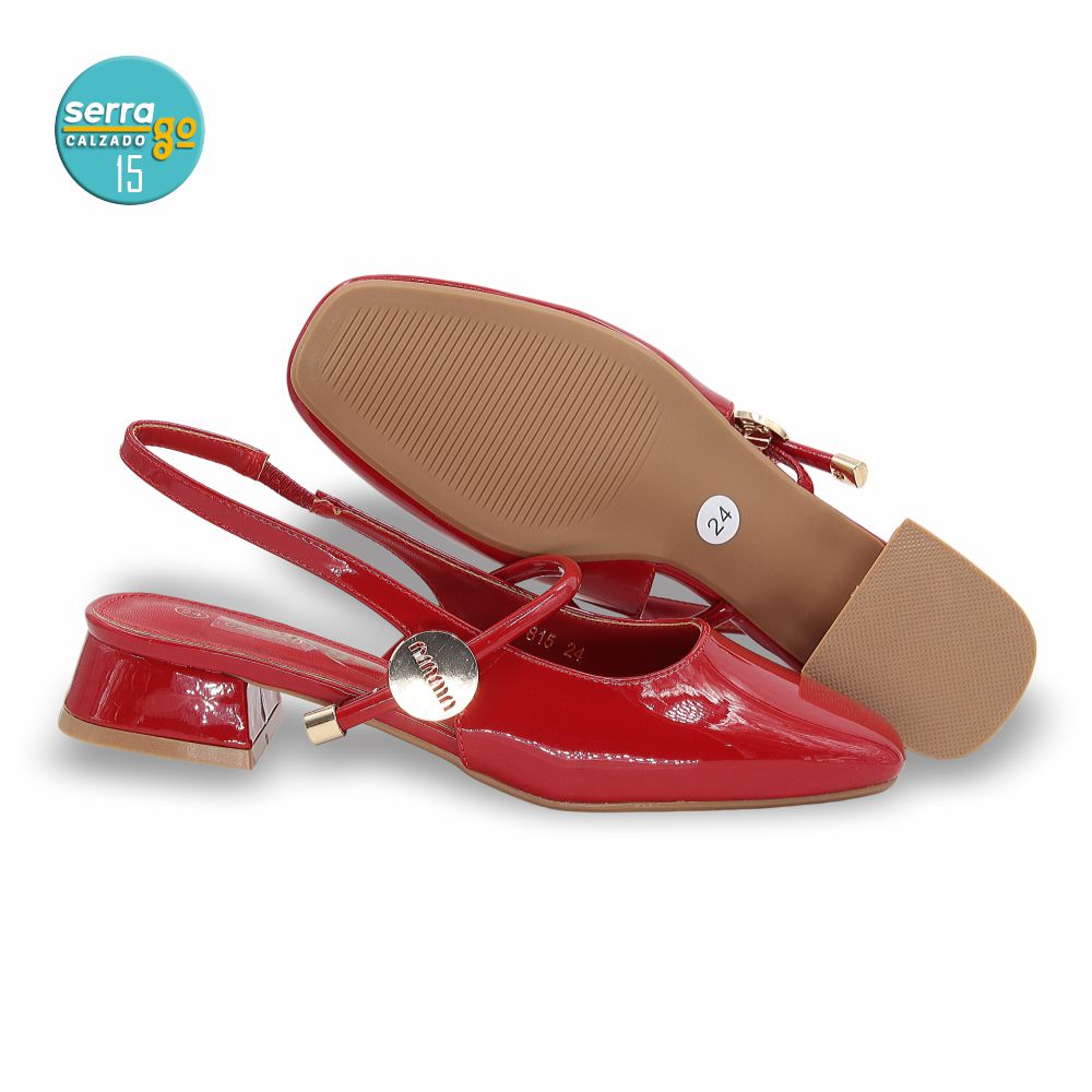 ZAPATILLA DE TACON, MODELO 815, COLOR CHAROL ROJO, CORRIDA 23 - 26
