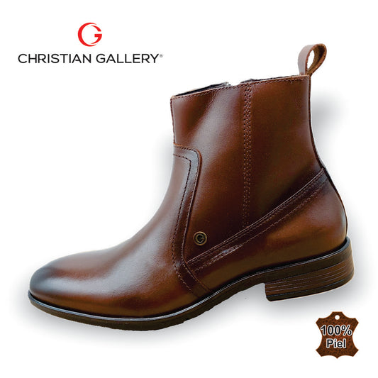 Zapato Formal media bota de Piel mod. 5253 color caoba – Christian Gallery