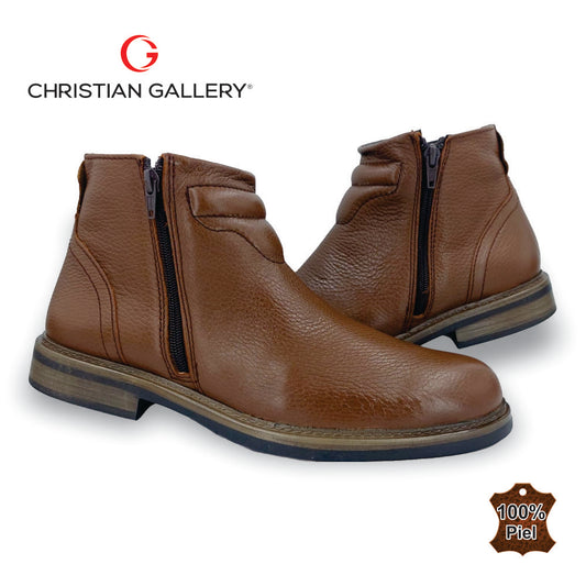 Zapato Formal media bota de Piel mod. 1703 color tabaco – Christian Gallery
