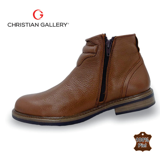 Zapato Formal media bota de Piel mod. 1703 color tabaco – Christian Gallery