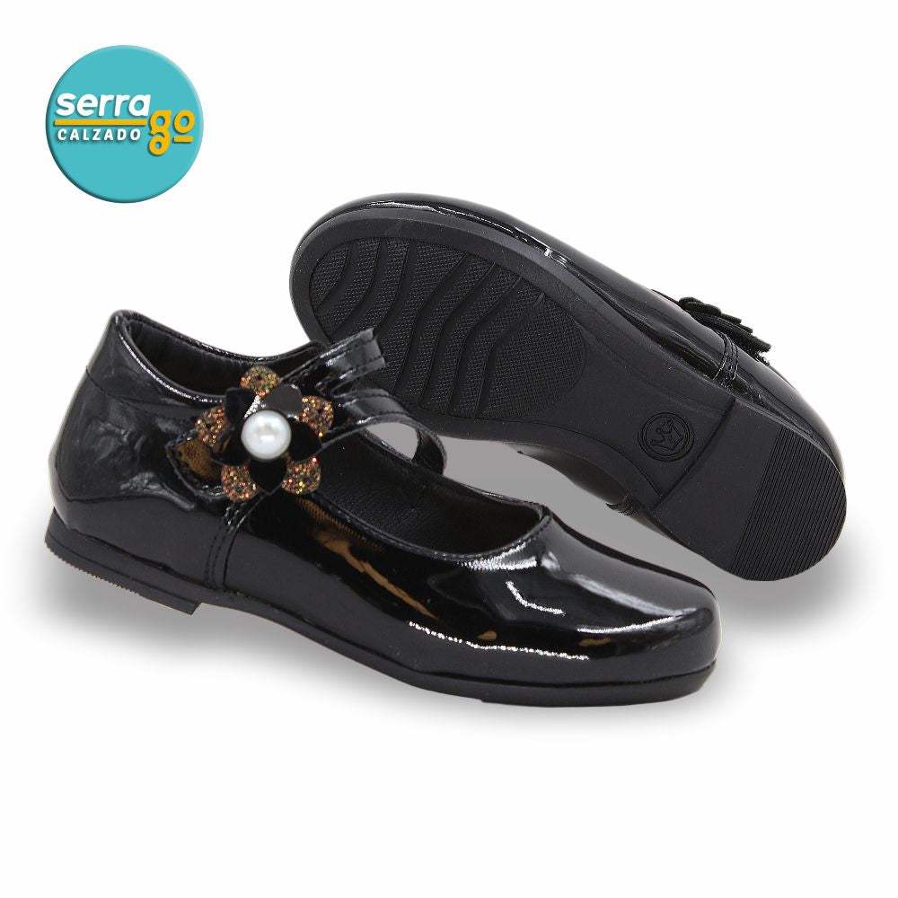CALZADO FORMAL CLASICO INFANTIL ESTILO 25651 COLOR CHAROL NEGRO