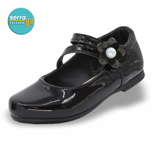CALZADO FORMAL CLASICO INFANTIL ESTILO 25651 COLOR CHAROL NEGRO