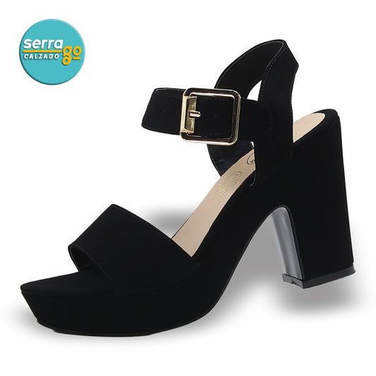 SANDALIA DE TACÓN ALTO MOD. 452 COLOR BUCK NEGRO