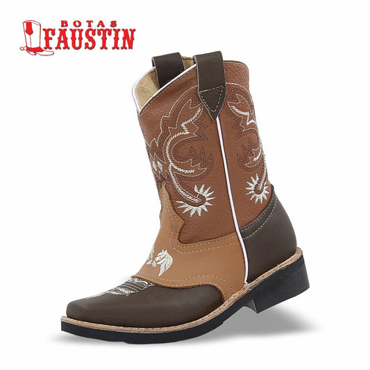BOTA INFANTIL DE PIEL GENUINA, ESTILO 1 COLOR CAFE CAMEL – FAUSTIN