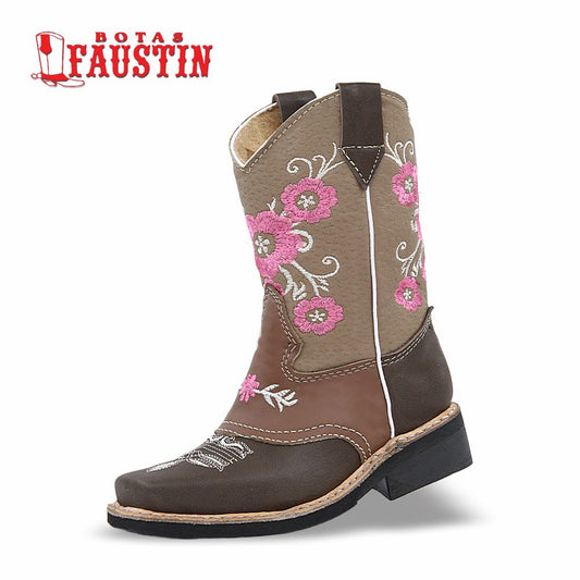 BOTA INFANTIL DE PIEL GENUINA, ESTILO 2 COLOR CAFE CAFE ROSA – FAUSTIN