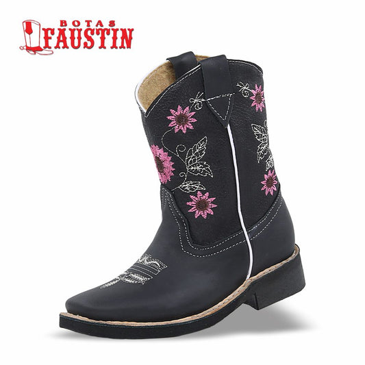 BOTA INFANTIL DE PIEL GENUINA, ESTILO 1 COLOR NEGRO GIRASOL – FAUSTIN