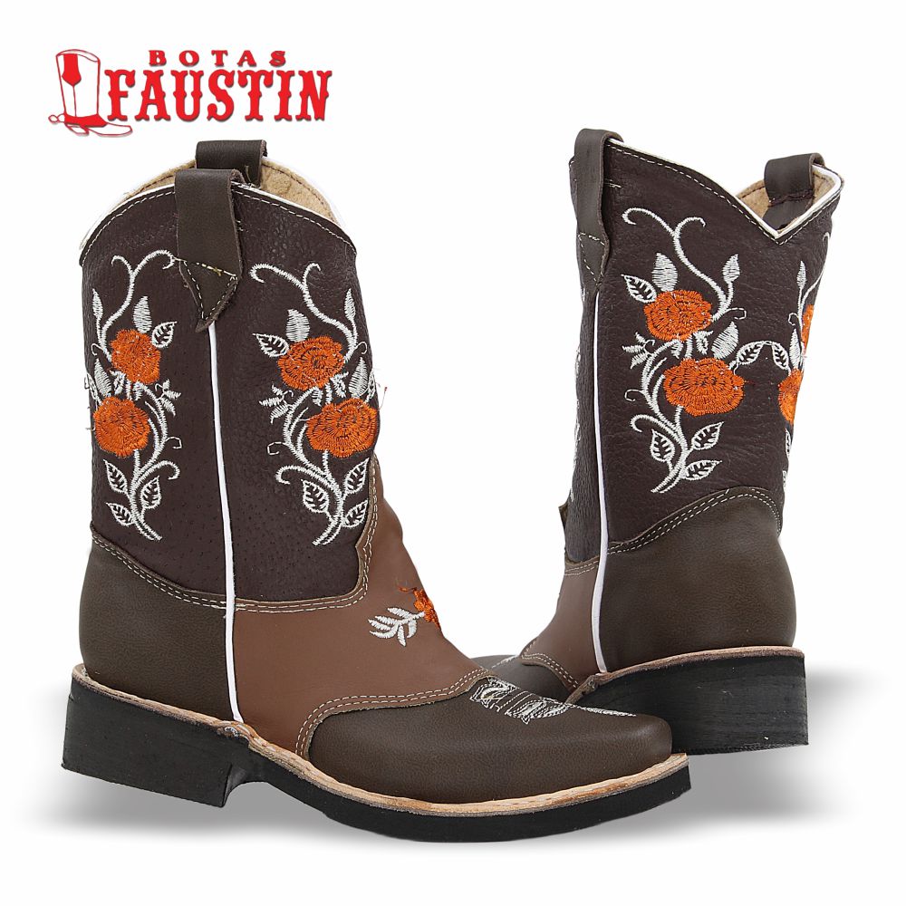 BOTA INFANTIL DE PIEL GENUINA, ESTILO 2 COLOR CAFE CAFE NARANJA – FAUSTIN