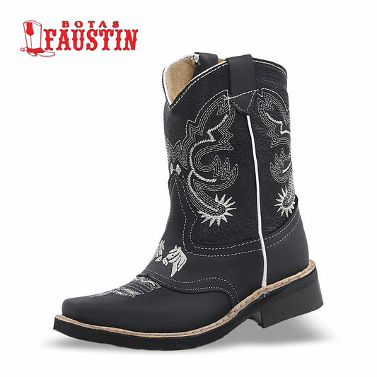 BOTA INFANTIL DE PIEL GENUINA, ESTILO 1 COLOR NEGRO – FAUSTIN