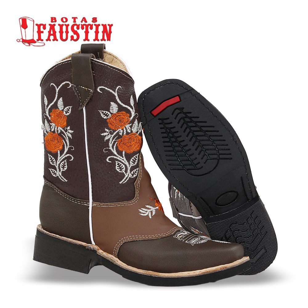 BOTA INFANTIL DE PIEL GENUINA, ESTILO 2 COLOR CAFE CAFE NARANJA – FAUSTIN