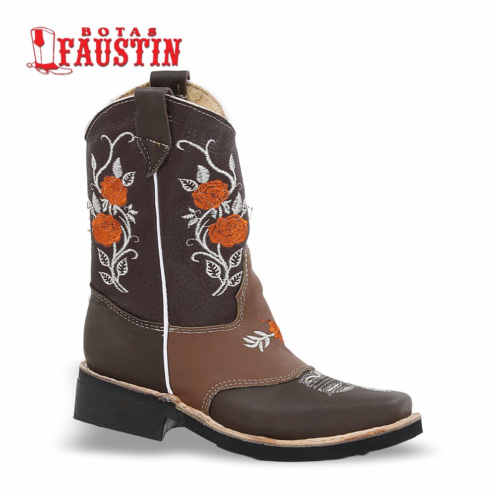 BOTA INFANTIL DE PIEL GENUINA, ESTILO 2 COLOR CAFE CAFE NARANJA – FAUSTIN