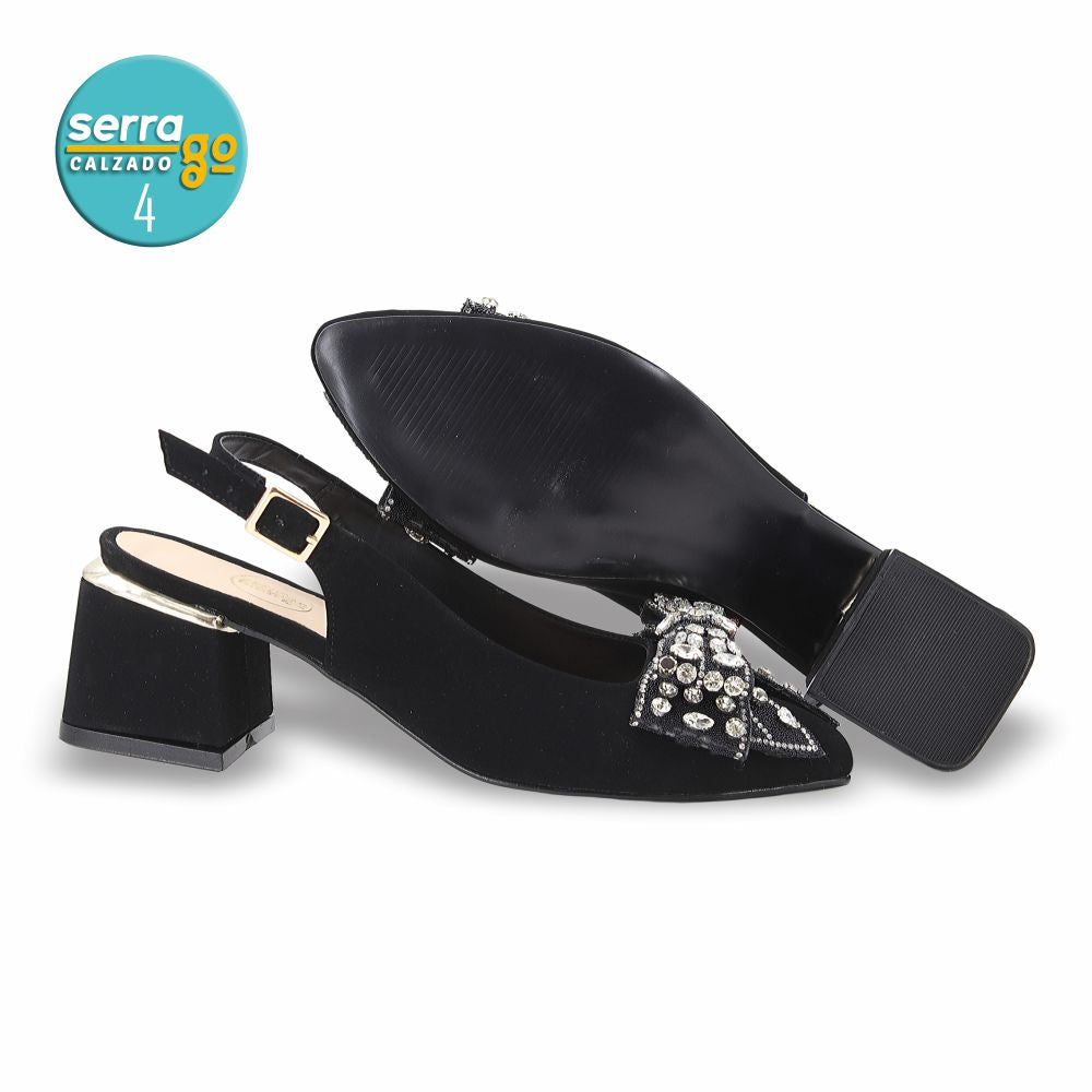 ZAPATILLA DE TACÓN MEDIO MOD. 5966 COLOR BUCK NEGRO