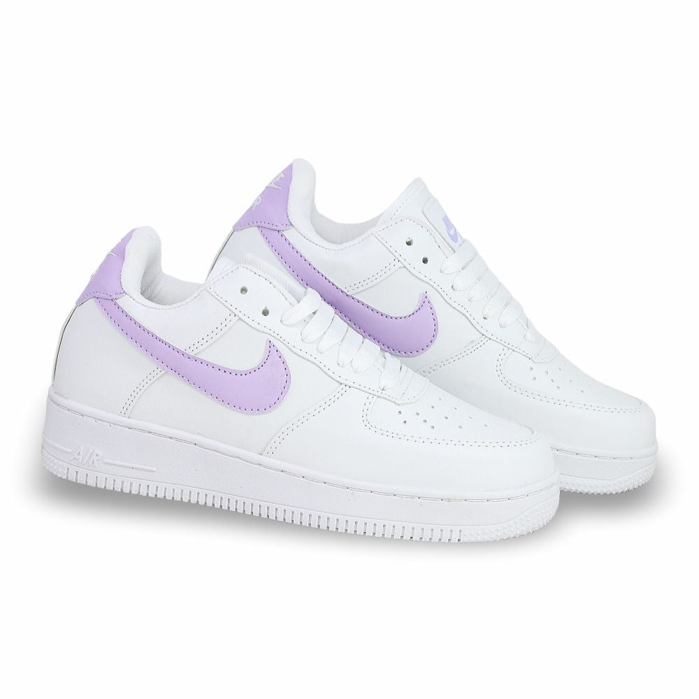CALZADO URBANO, L20-1, AIR FORCE 1, ESTILO 1600G, COLOR BLANCO LILA.