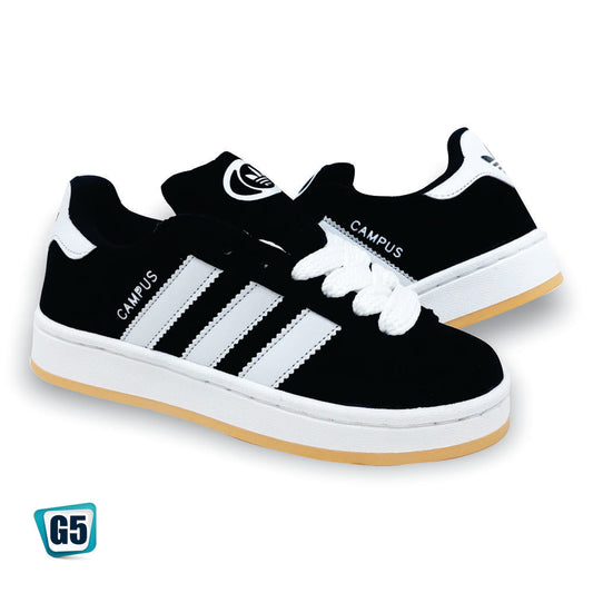 Tenis Campus Urbano Negro con Franjas Blancas