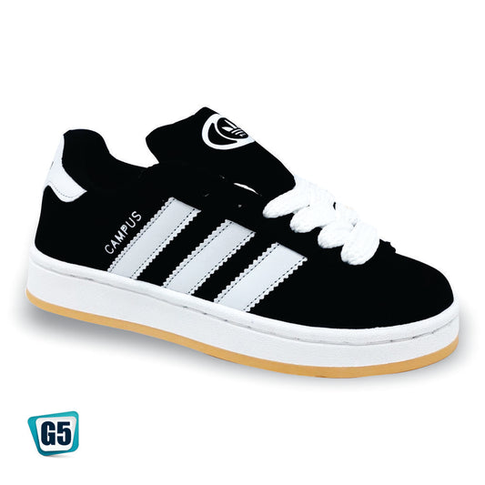 Tenis Campus Urbano Negro con Franjas Blancas