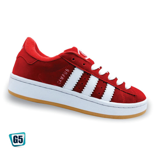 Tenis Campus Urbano Rojo con Franjas Blancas