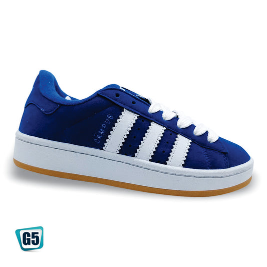 Tenis Campus Urbano Azul Rey con Franjas Blancas